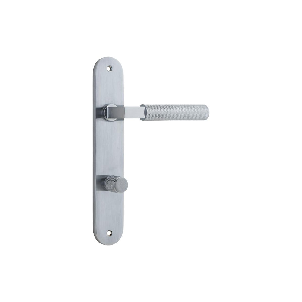 Door Lever Brunswick Oval Privacy Brushed Chrome CTC85mm H237xW40xP60mm in Brushed Chrome