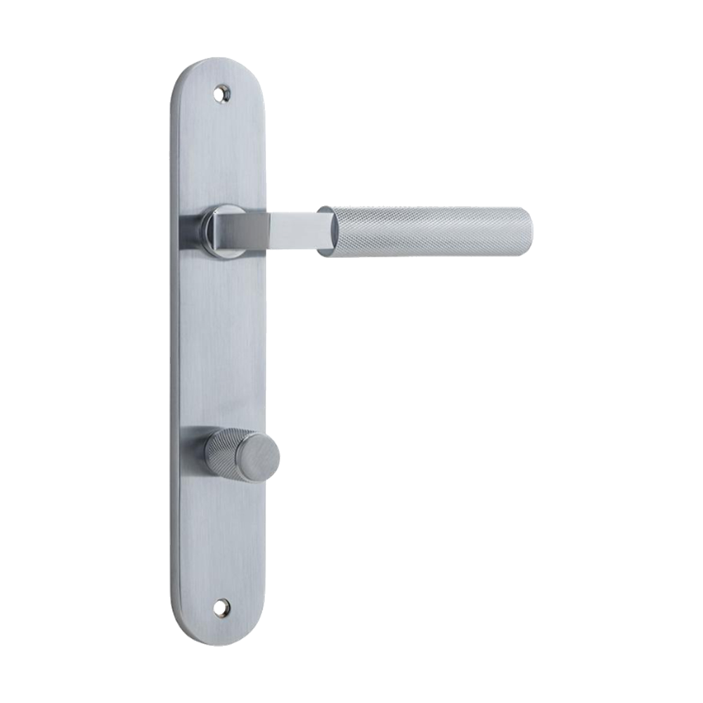 Door Lever Brunswick Oval Privacy Brushed Chrome CTC85mm H237xW40xP60mm in Brushed Chrome
