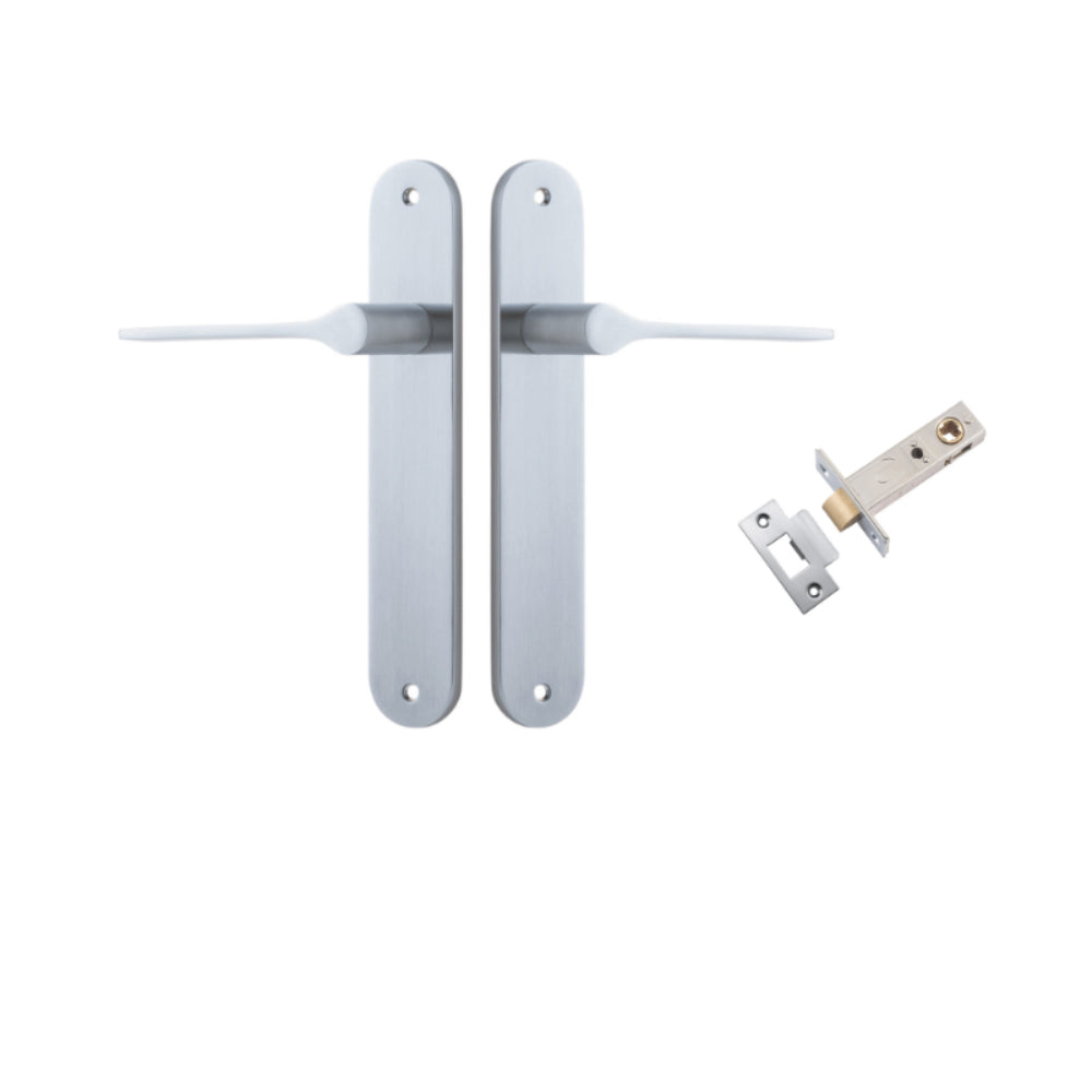 Door Lever Como Oval Brushed Chrome L119xP59mm BPH240xW40mm Passage Kit Tube Latch Split Cam 'T' Striker Brushed Chrome Backset 60mm in Brushed Chrome