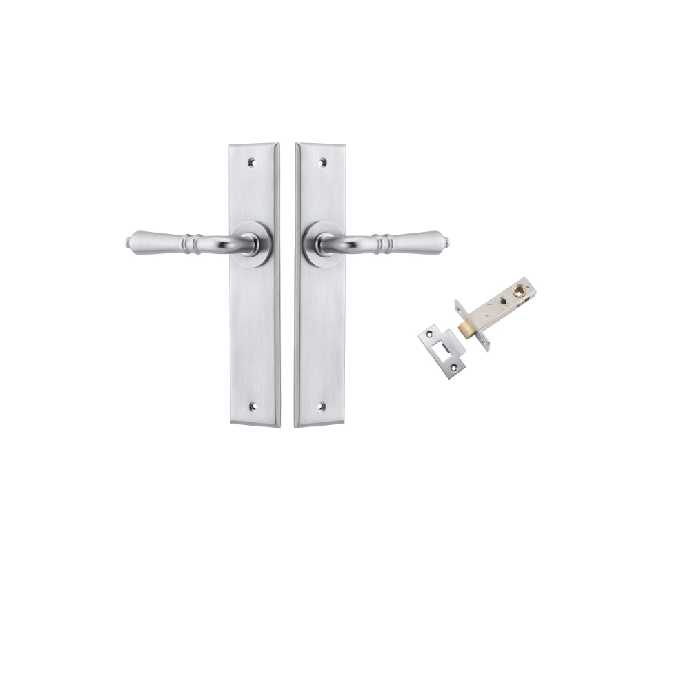 Door Lever Sarlat Chamfered Brushed Chrome L111xP55mm BPH240xW50mm Passage Kit Tube Latch Split Cam 'T' Striker Brushed Chrome Backset 60mm in Brushed Chrome