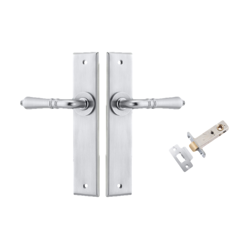 Door Lever Sarlat Chamfered Brushed Chrome L111xP55mm BPH240xW50mm Passage Kit Tube Latch Split Cam 'T' Striker Brushed Chrome Backset 60mm in Brushed Chrome
