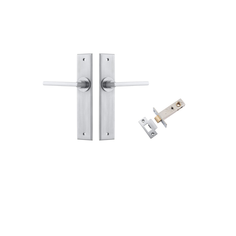 Door Lever Baltimore Chamfered Brushed Chrome L118xP56mm BPH240xW50mm Passage Kit Tube Latch Split Cam 'T' Striker Brushed Chrome Backset 60mm in Brushed Chrome