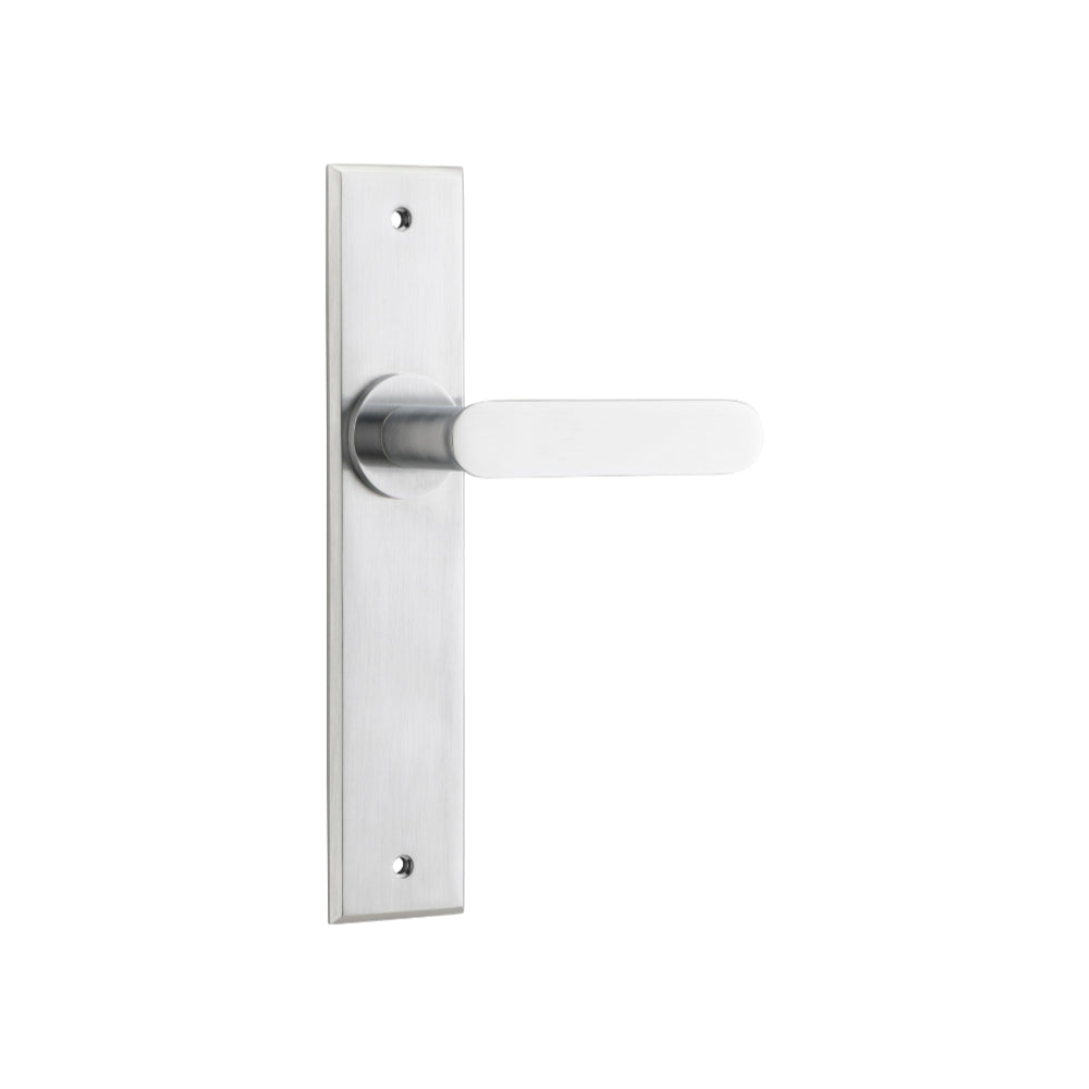 Door Lever Bronte on Long Backplate Brushed Chrome H240xW50xP55mm in Brushed Chrome