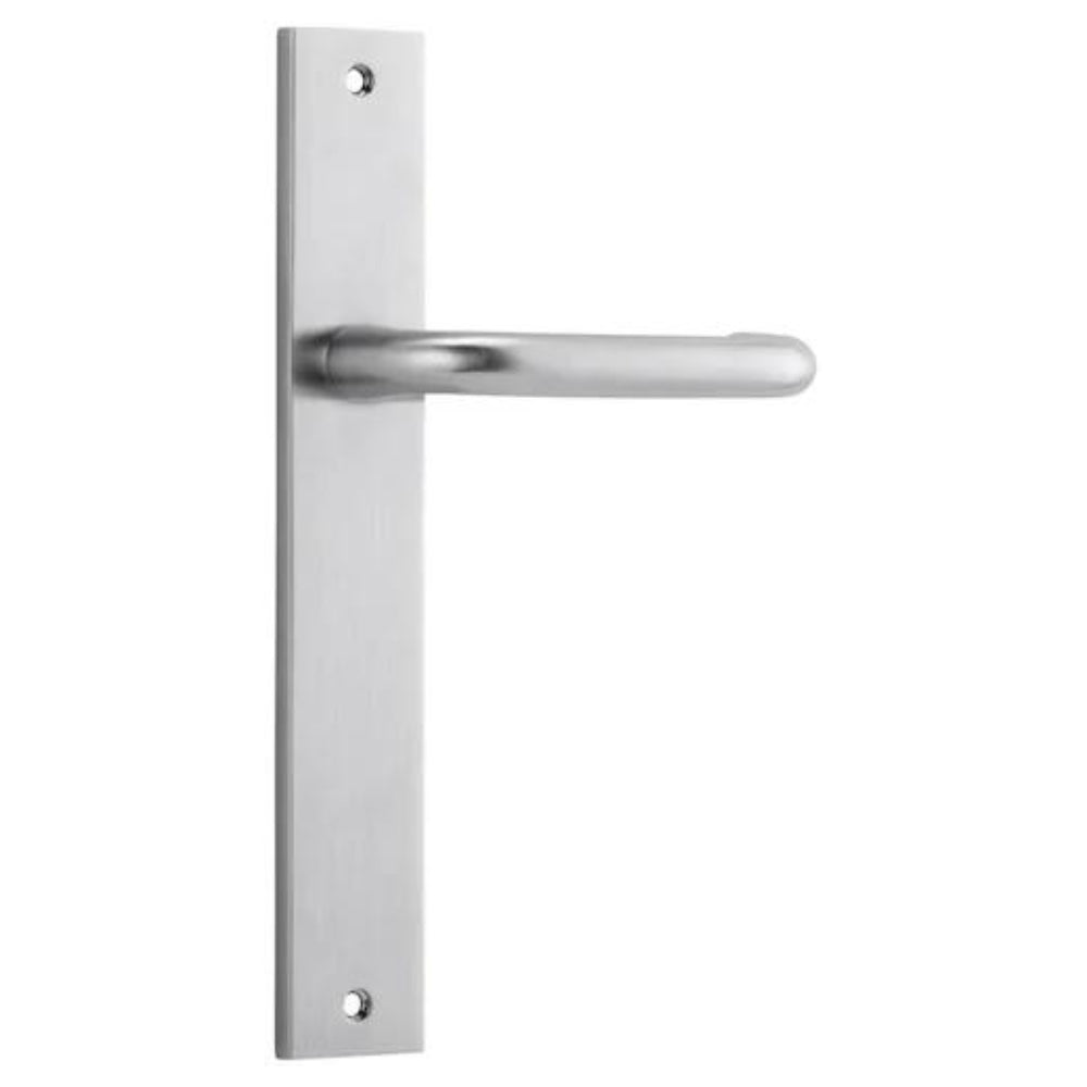 Door Lever Oslo Return Rectangular Brushed Chrome L118xP54mm BPH240xW38mm Passage Kit, Tube Latch Split Cam 'T' Striker Brushed Chrome Backset 60mm in Brushed Chrome