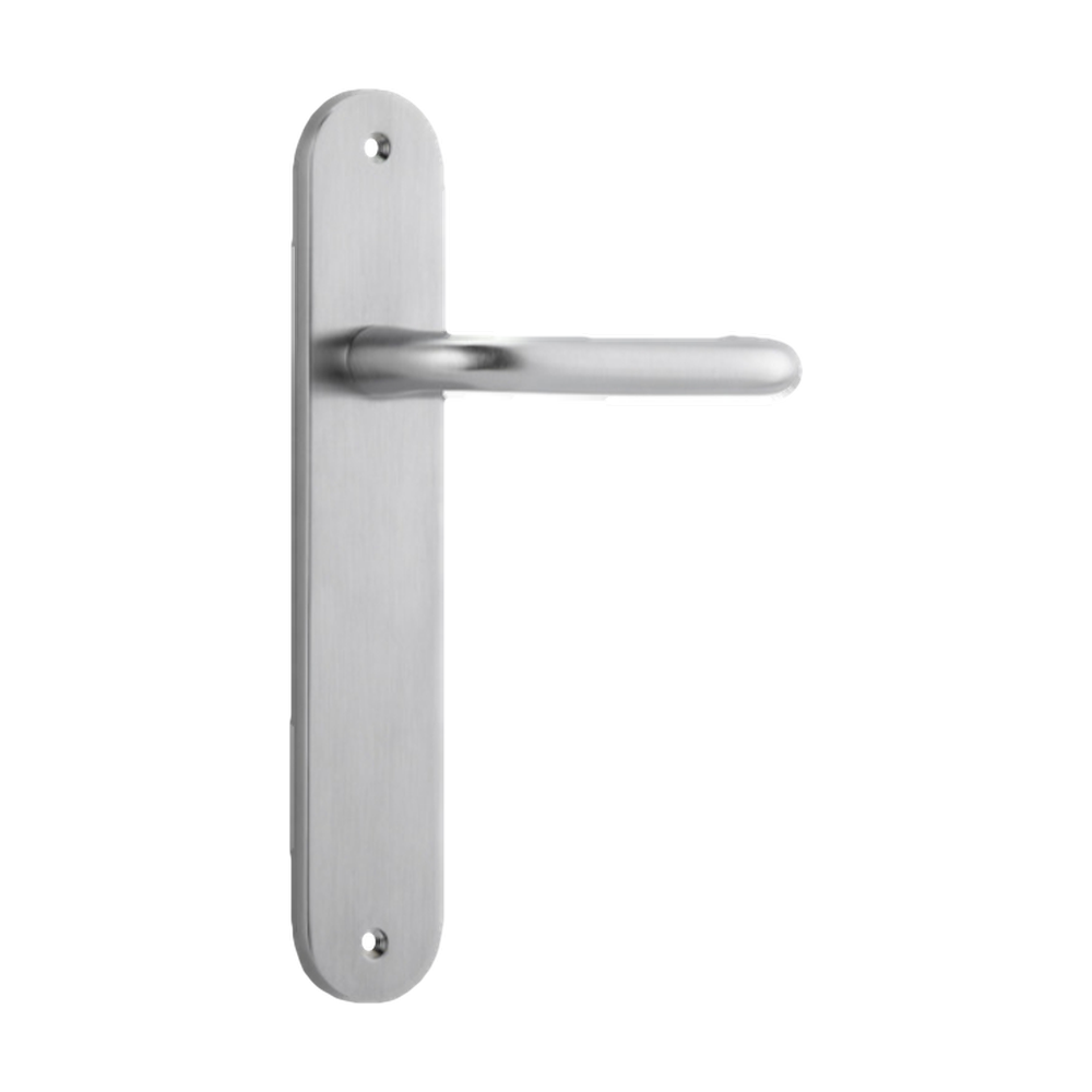 Door Lever Oslo Oval Latch Brushed Chrome H230xW40xP57mm in Brushed Chrome