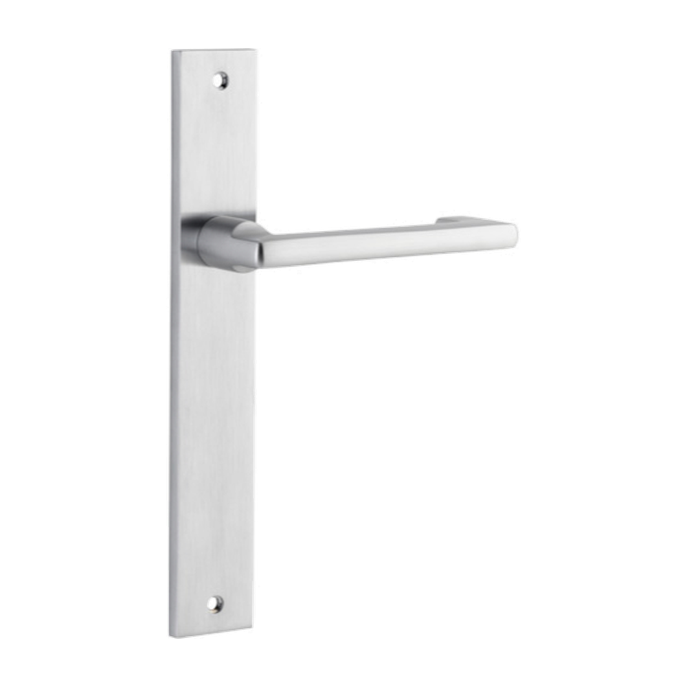 Door Lever Baltimore Return on Long Backplate Pair Brushed Chrome H240xW38xP58mm in Brushed Chrome