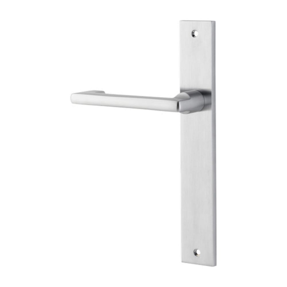 Door Lever Baltimore Return Rectangular Latch Left Hand Fixed Brushed Chrome L128xP54mm BPH240xW38mm in Brushed Chrome