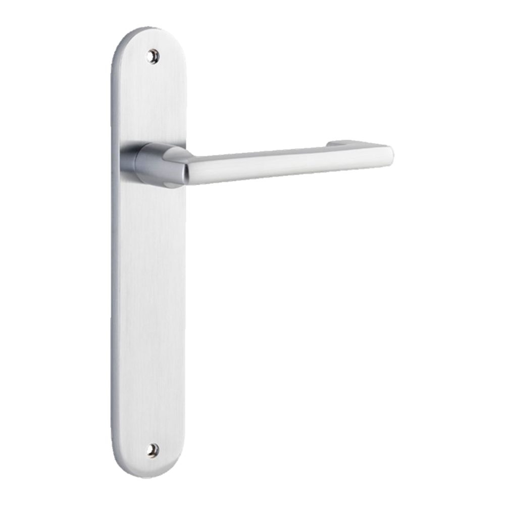 Door Lever Baltimore Return Oval Latch Pair Brushed Chrome H240xW40xP58mm in Brushed Chrome