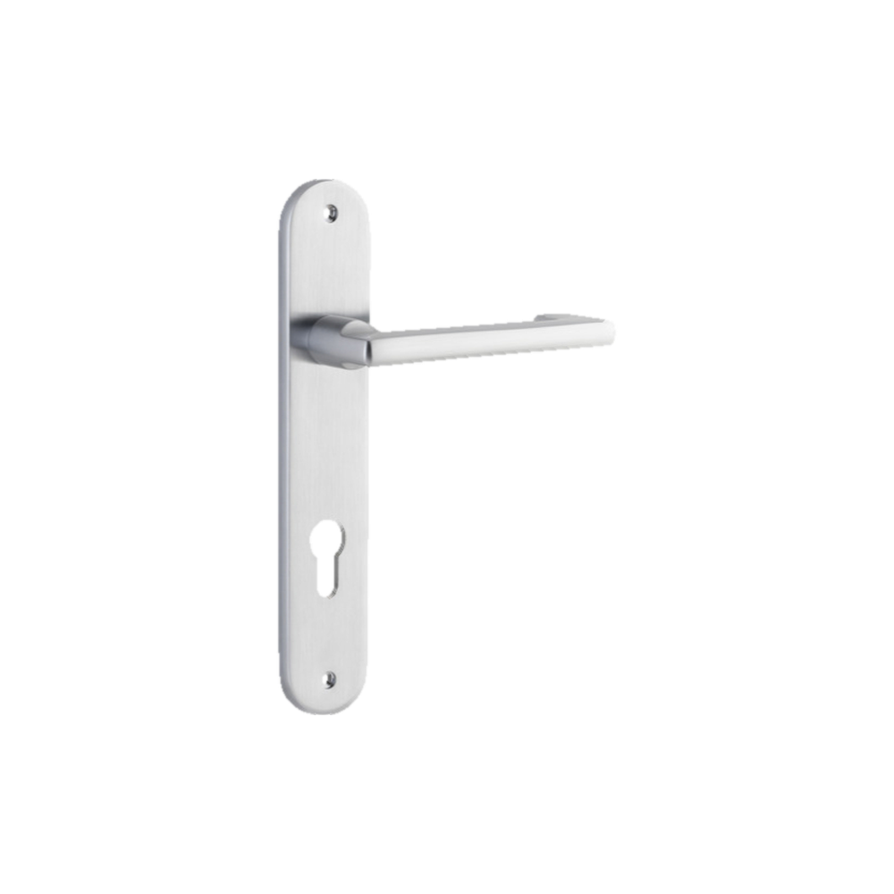 Door Lever Baltimore Return Oval Euro Pair Brushed Chrome CTC85mm H240xW40xP58mm in Brushed Chrome