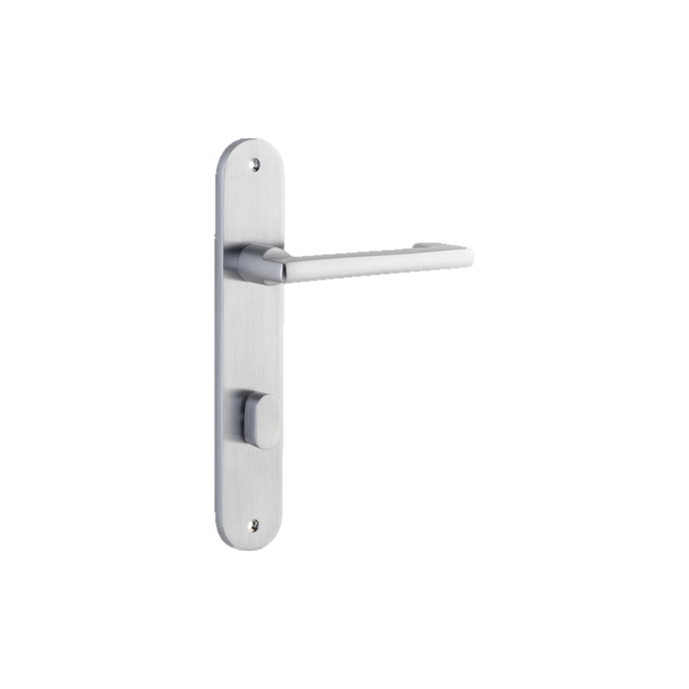 Door Lever Baltimore Return Oval Privacy Pair Brushed Chrome CTC85mm H240xW40xP58mm in Brushed Chrome