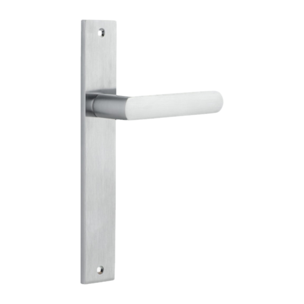 Door Lever Osaka on Long Backplate Pair Brushed Chrome H240xW38xP55mm in Brushed Chrome
