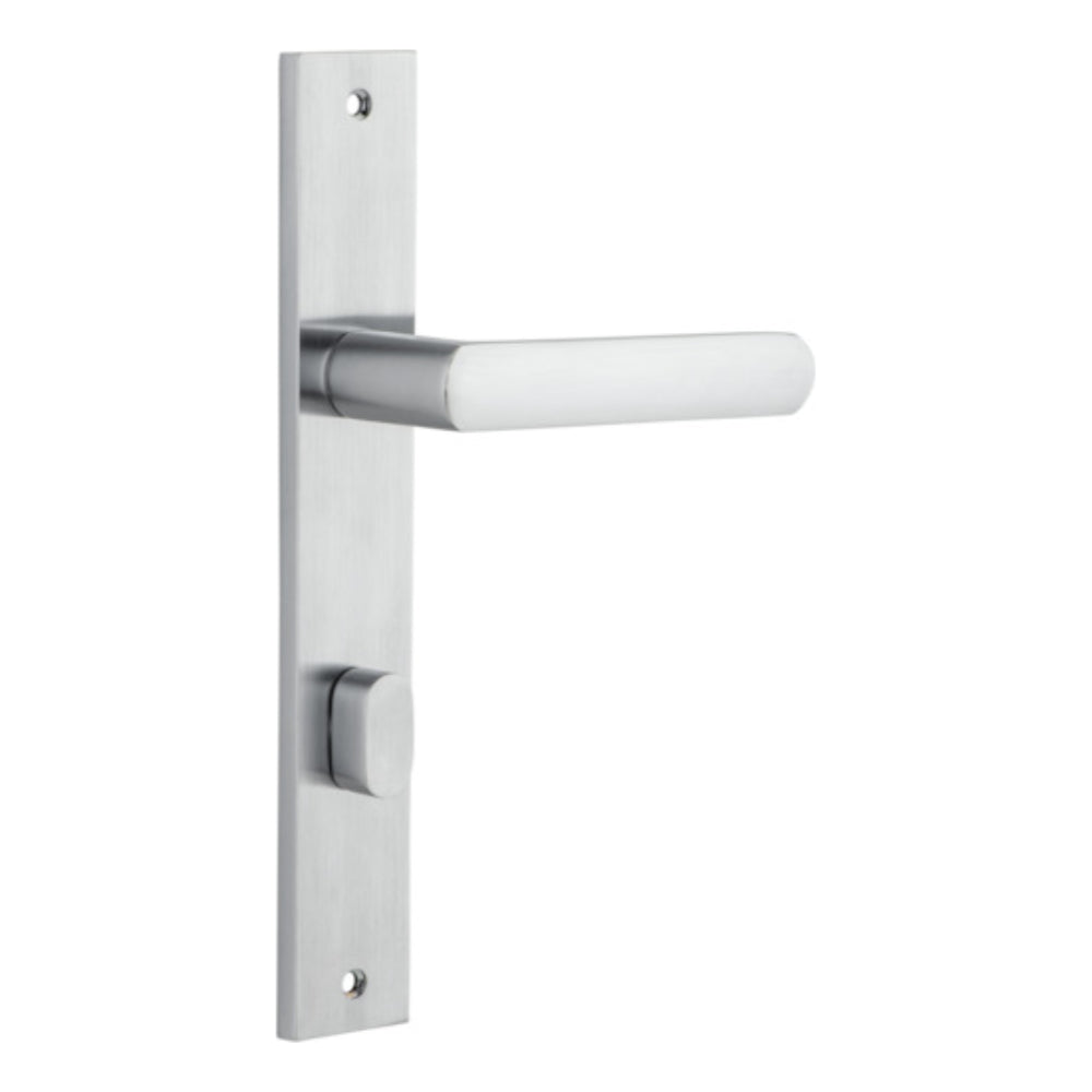 Door Lever Osaka Rectangular Privacy Pair Brushed Chrome CTC85mm H240xW38xP55mm in Brushed Chrome