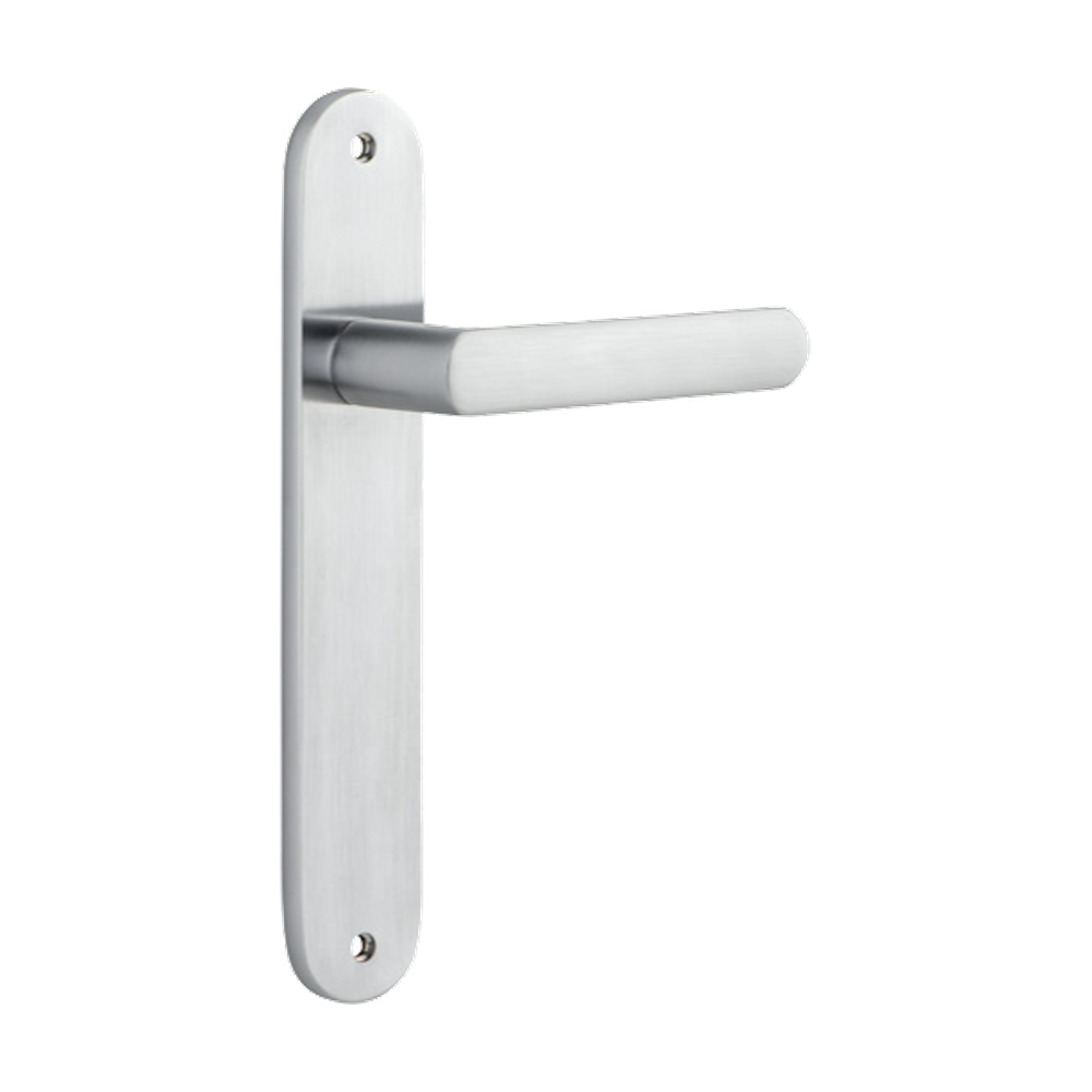 Door Lever Osaka Oval Latch Pair Brushed Chrome H240xW40xP55mm in Brushed Chrome