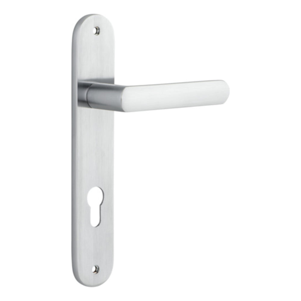 Door Lever Osaka Oval Euro Pair Brushed Chrome CTC85mm H240xW40xP55mm in Brushed Chrome