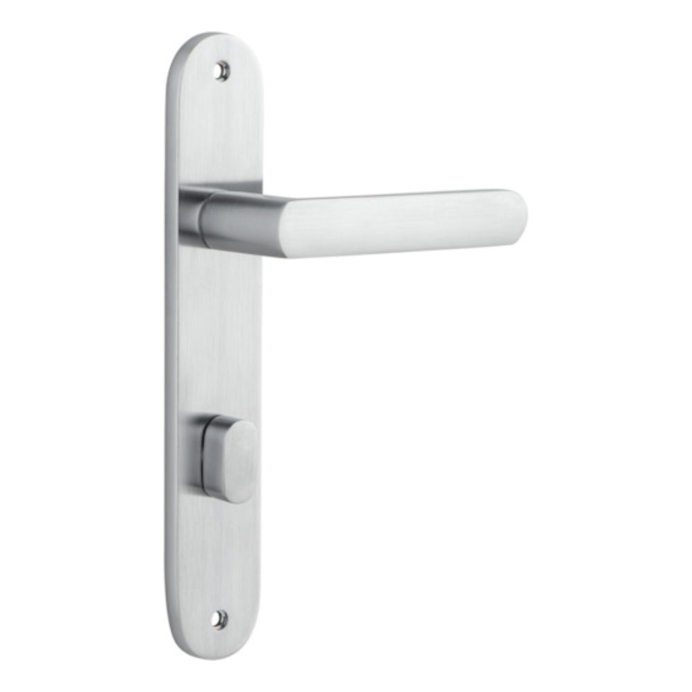 Door Lever Osaka Oval Privacy Pair Brushed Chrome CTC85mm H240xW40xP55mm in Brushed Chrome