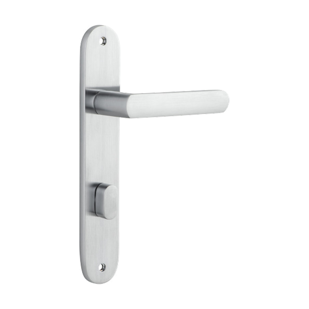 Door Lever Osaka Oval Privacy Pair Brushed Chrome CTC85mm H240xW40xP55mm in Brushed Chrome