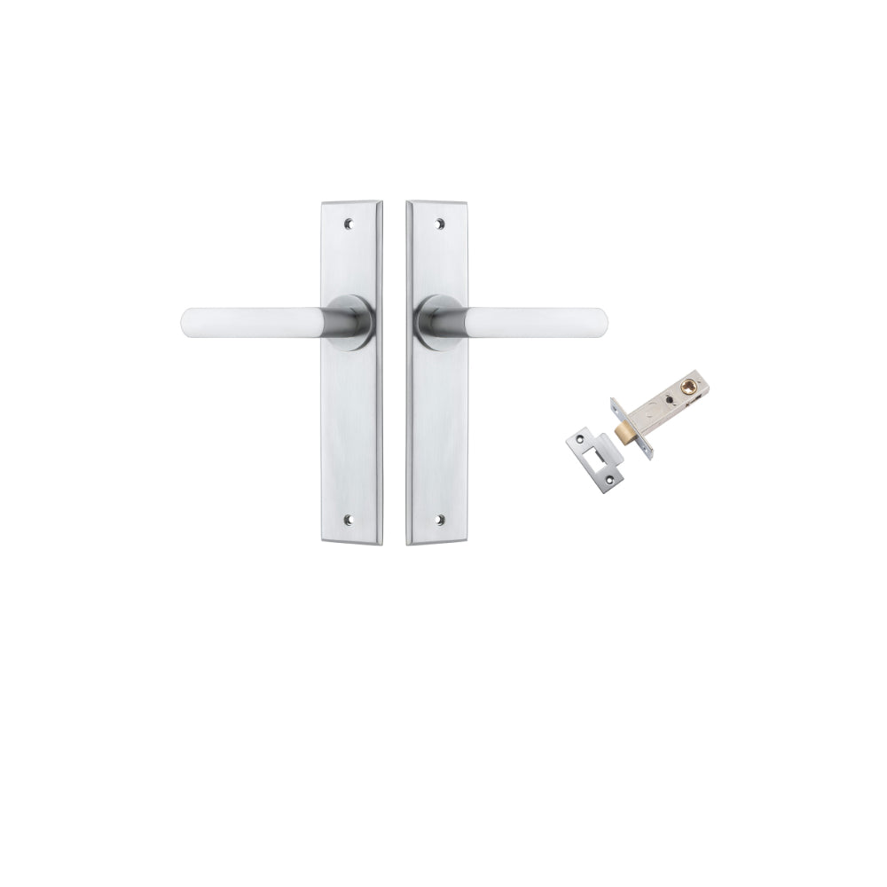 Door Lever Osaka Chamfered Brushed Chrome L120xP54mm BPH240xW50mm Passage Kit Tube Latch Split Cam 'T' Striker Brushed Chrome Backset 60mm in Brushed Chrome