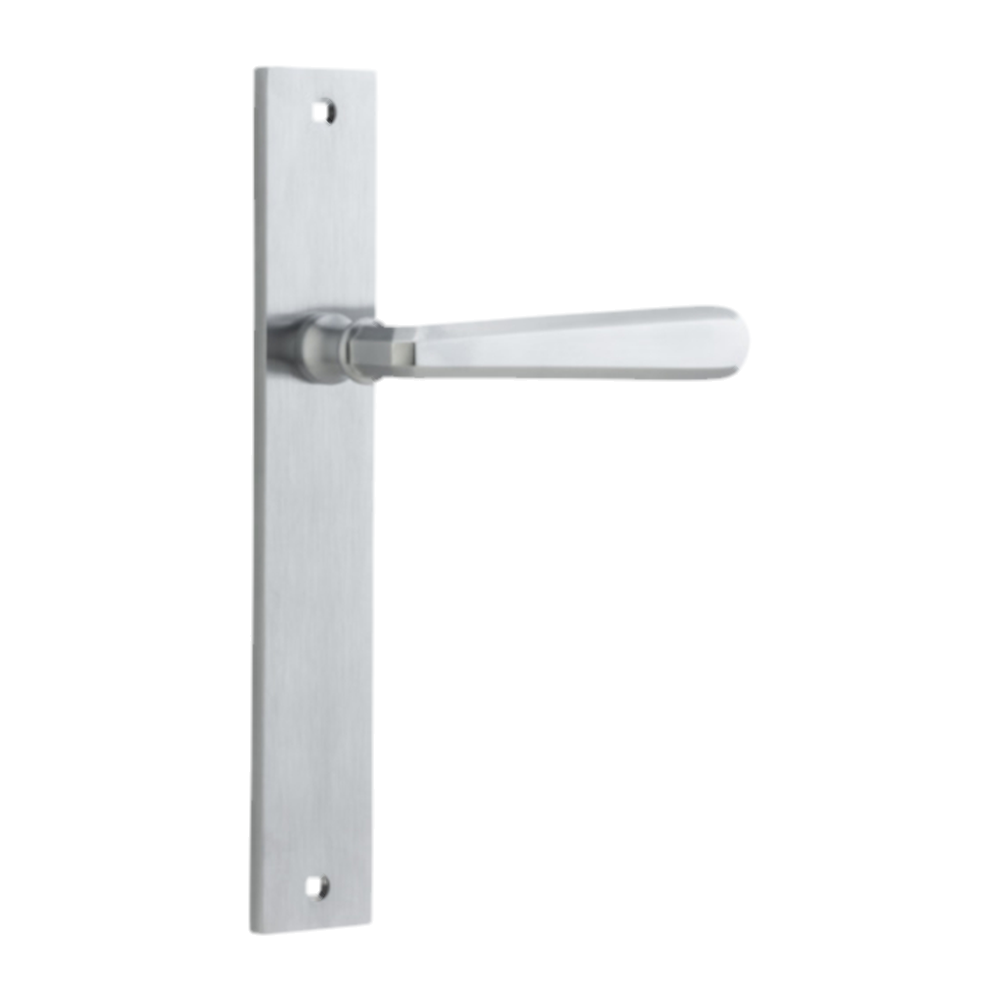 Door Lever Copenhagen Rectangular Latch Right Hand Fixed Brushed Chrome L120xP57mm BPH240xW38mm in Brushed Chrome