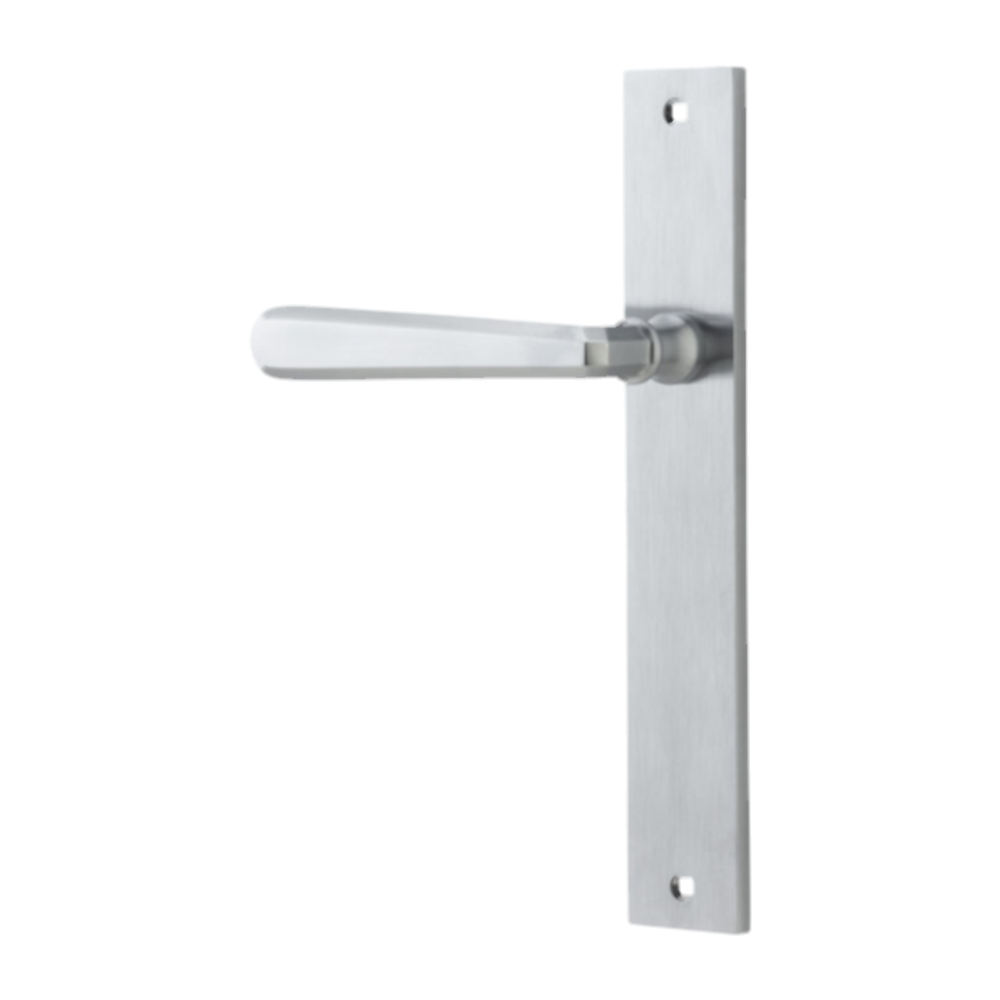 Door Lever Copenhagen Rectangular Latch Left Hand Fixed Brushed Chrome L120xP57mm BPH240xW38mm in Brushed Chrome