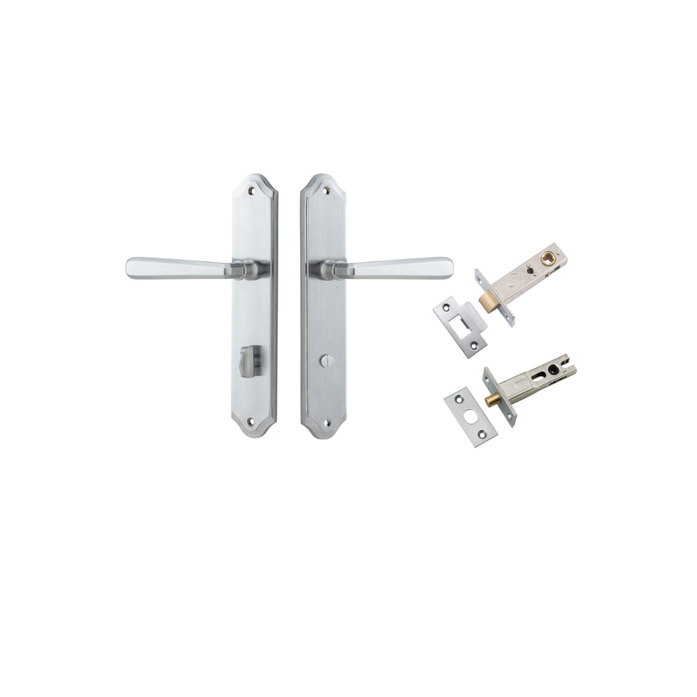 Door Lever Copenhagen Shouldered Privacy Pair Brushed Chrome CTC85mm H250xW48xP61mm Inbuilt Privacy Kit Tube Latch Split Cam 'T' Striker Brushed Chrome Backset 60mm, Privacy Bolt Round Bolt Brushed Chrome Backset 60mm in Brushed Chrome