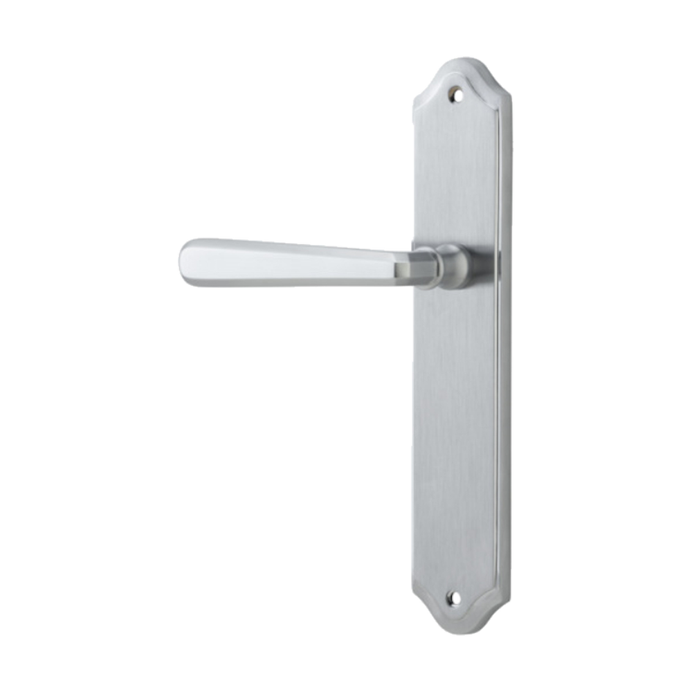 Door Lever Copenhagen Shouldered Latch Left Hand Fixed Brushed Chrome L120xP59mm BPH250xW48mm in Brushed Chrome