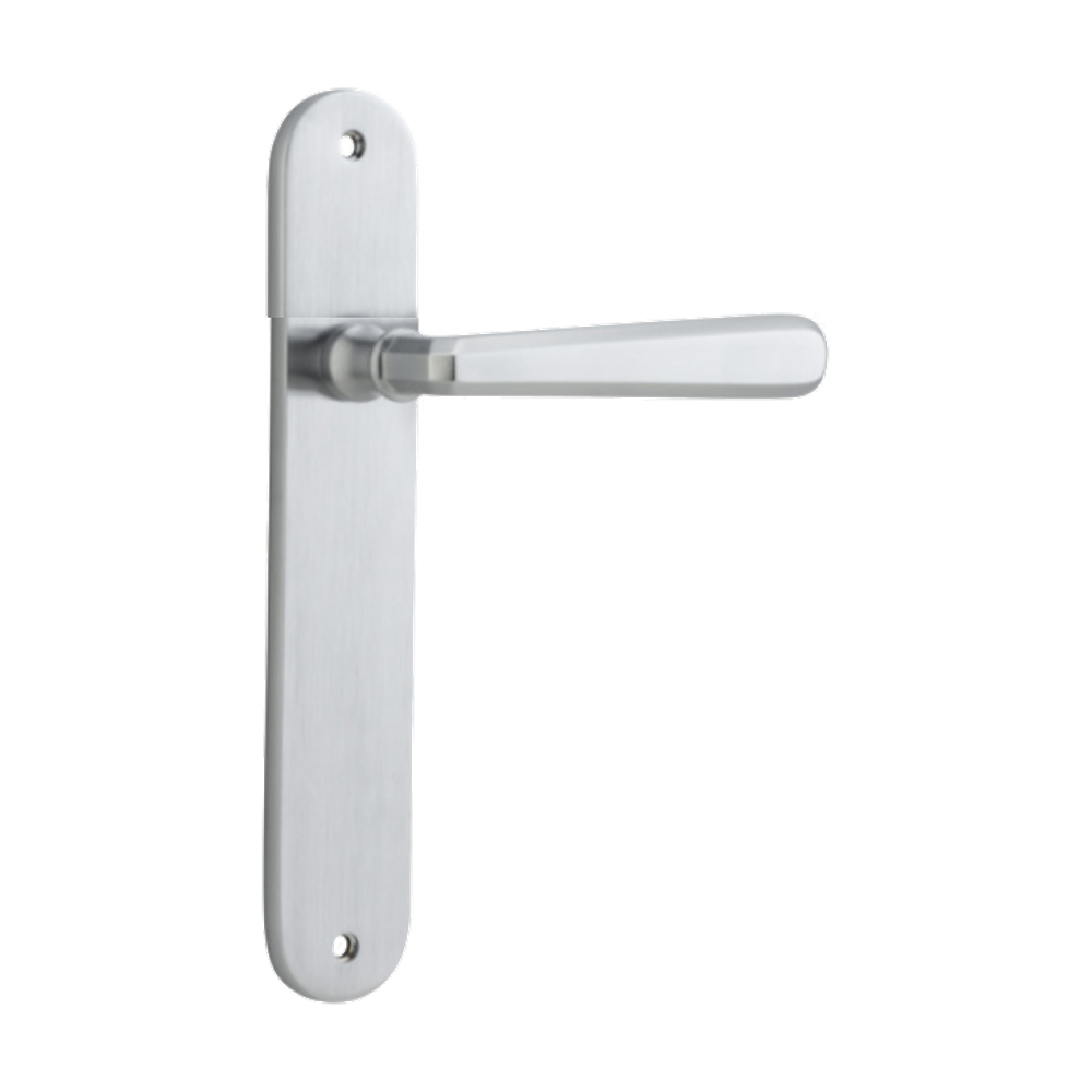 Door Lever Copenhagen Oval Latch Pair Brushed Chrome H240xW40xP61mm in Brushed Chrome