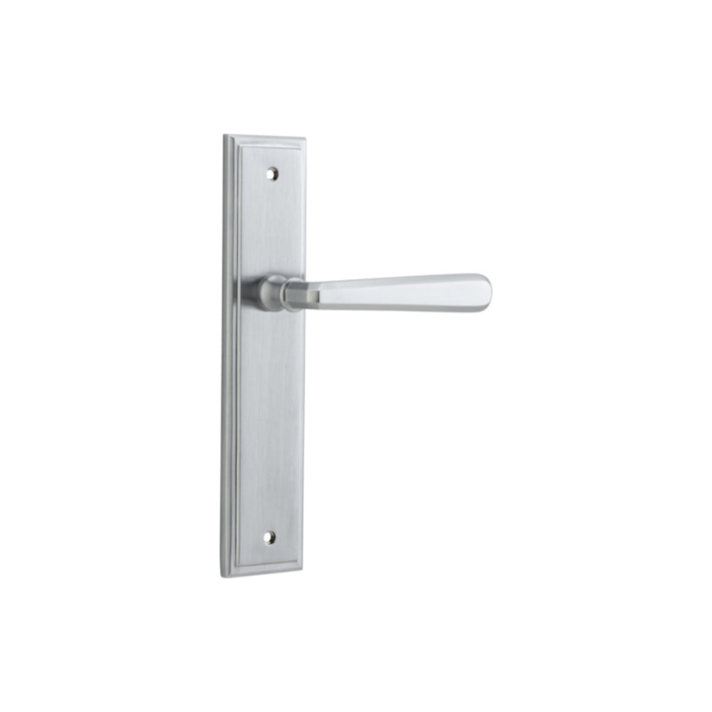 Door Lever Copenhagen Stepped Latch Pair Brushed Chrome H237xW50xP61mm in Brushed Chrome
