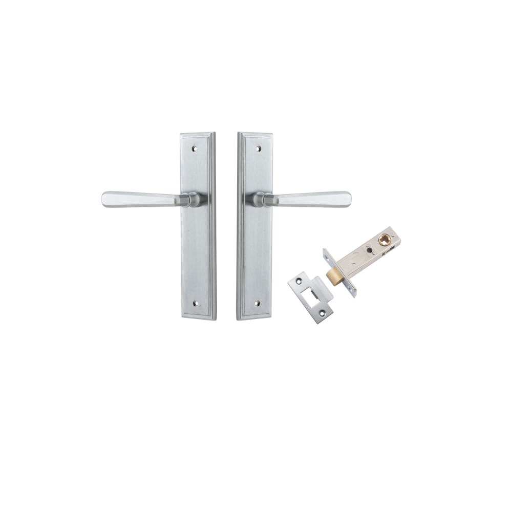 Door Lever Copenhagen Stepped Latch Pair Brushed Chrome H237xW50xP61mm Passage Kit Tube Latch Split Cam 'T' Striker Brushed Chrome Backset 60mm in Brushed Chrome
