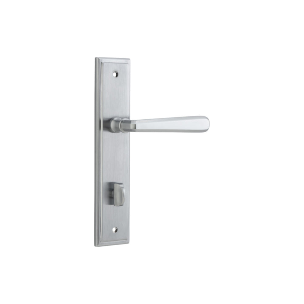 Door Lever Copenhagen Stepped Privacy Pair Brushed Chrome CTC85mm H237xW50xP61mm in Brushed Chrome