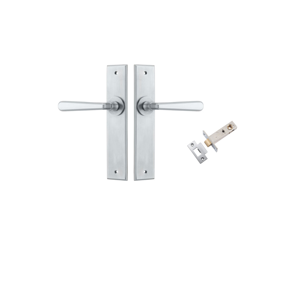 Door Lever Copenhagen Chamfered Brushed Chrome L120xP59mm BPH240xW50mm Passage Kit Tube Latch Split Cam 'T' Striker Brushed Chrome Backset 60mm in Brushed Chrome