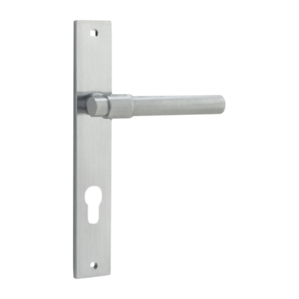Door Lever Helsinki Rectangular Euro Pair Brushed Chrome CTC85mm H240xW38xP44mm in Brushed Chrome