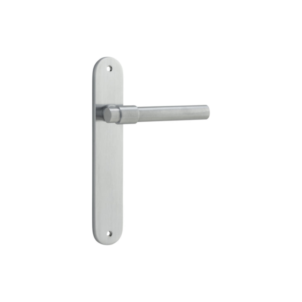Door Lever Helsinki Oval Latch Pair Brushed Chrome H240xW40xP44mm in Brushed Chrome