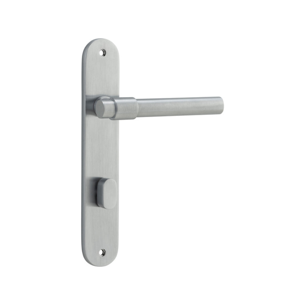 Door Lever Helsinki Oval Privacy Pair Brushed Chrome CTC85mm H240xW40xP44mm in Brushed Chrome