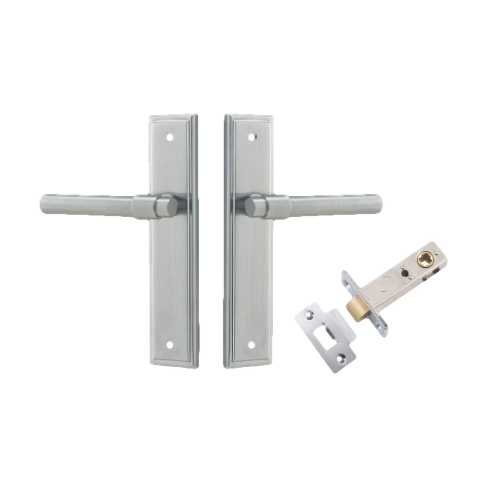 Door Lever Helsinki Stepped Latch Pair Brushed Chrome H237xW50xP44mm Passage Kit Tube Latch Split Cam 'T' Striker Brushed Chrome Backset 60mm in Brushed Chrome