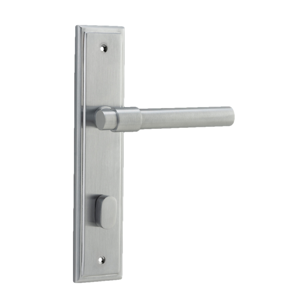 Door Lever Helsinki Stepped Privacy Pair Brushed Chrome CTC85mm H237xW50xP44mm in Brushed Chrome