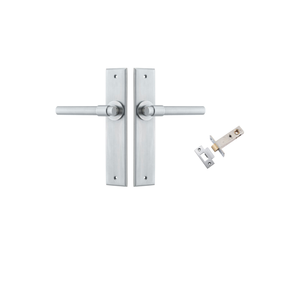 Door Lever Helsinki Chamfered Brushed Chrome L137xP60mm BPH240xW50mm Passage Kit Tube Latch Split Cam 'T' Striker Brushed Chrome Backset 60mm in Brushed Chrome