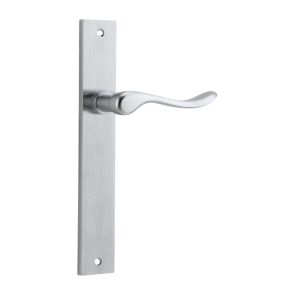 Door Lever Stirling on Long Backplate Pair Brushed Chrome H240xW38xP64mm in Brushed Chrome