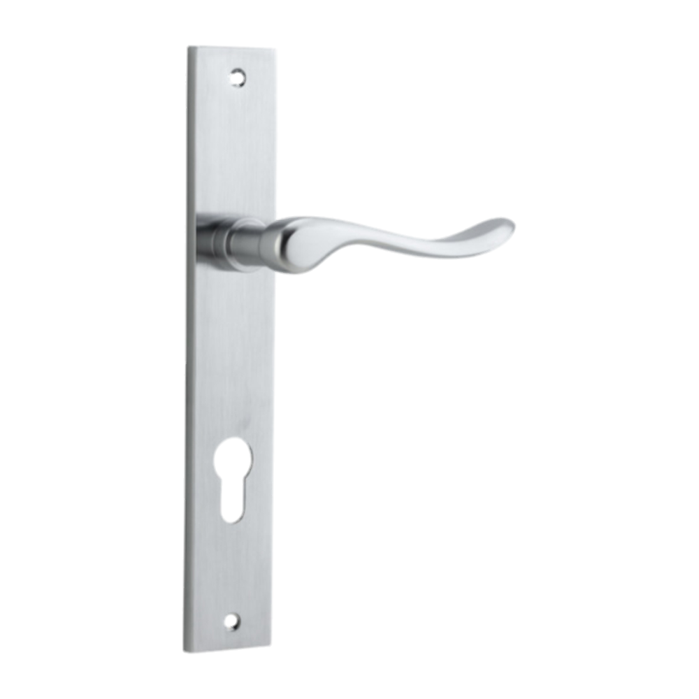 Door Lever Stirling Rectangular Euro Pair Brushed Chrome CTC85mm H240xW38xP64mm in Brushed Chrome