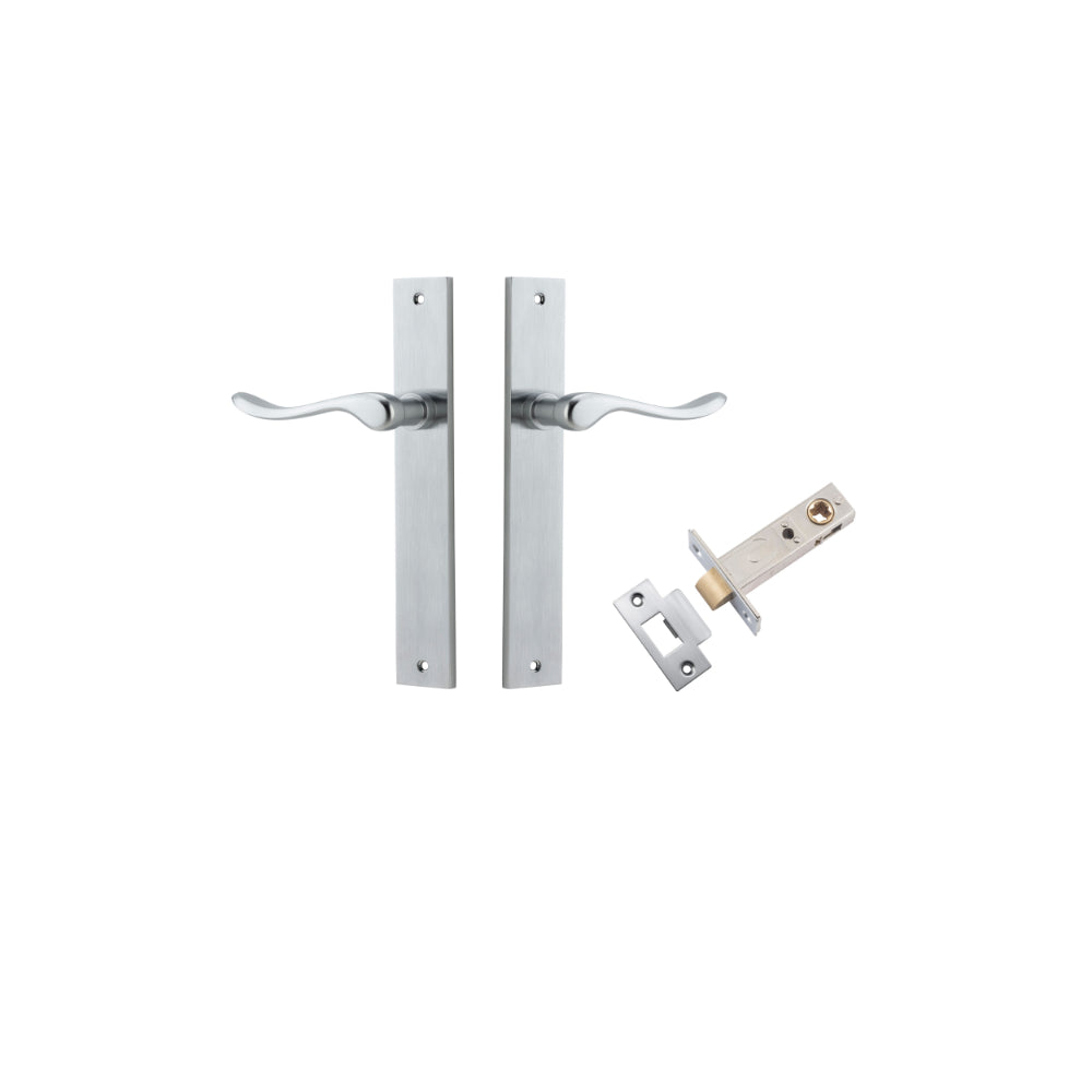 Door Lever Stirling Rectangular Latch Pair Brushed Chrome H240xW38xP64mm Passage Kit, Tube Latch Split Cam 'T' Striker Brushed Chrome Backset 60mm in Brushed Chrome