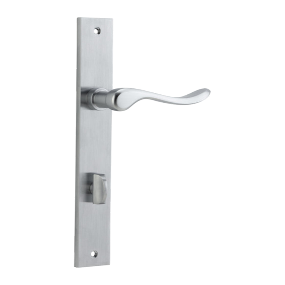 Door Lever Stirling Rectangular Privacy Pair Brushed Chrome CTC85mm H240xW38xP64mm in Brushed Chrome