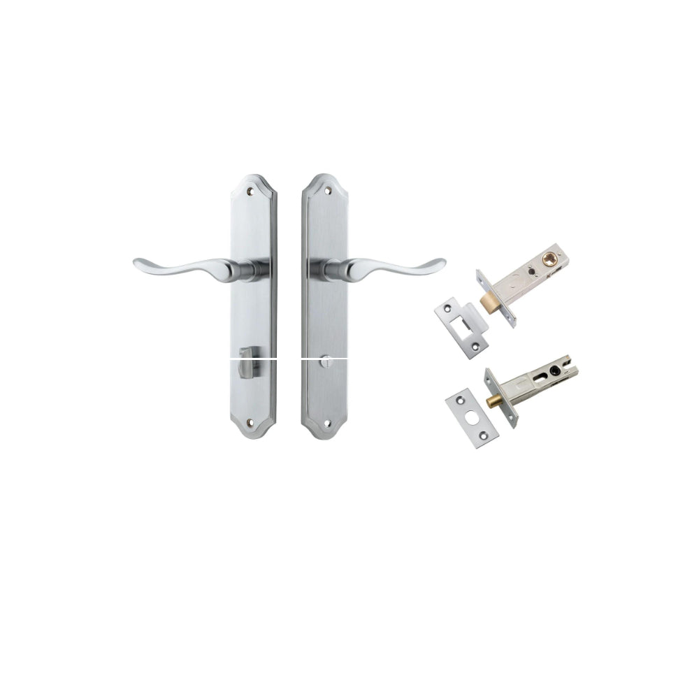 Door Lever Stirling Shouldered Privacy Pair Brushed Chrome CTC85mm H250xW48xP64mm Privacy Kit Tube Latch Split Cam 'T' Striker Brushed Chrome Backset 60mm, Privacy Bolt Round Bolt Brushed Chrome Backset 60mm in Brushed Chrome
