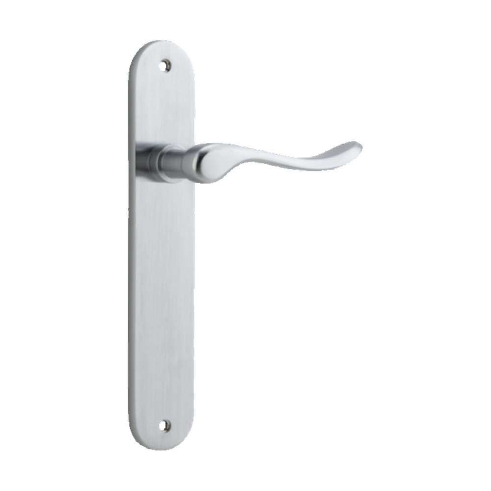Door Lever Stirling Oval Latch Pair Brushed Chrome H240xW40xP64mm in Brushed Chrome