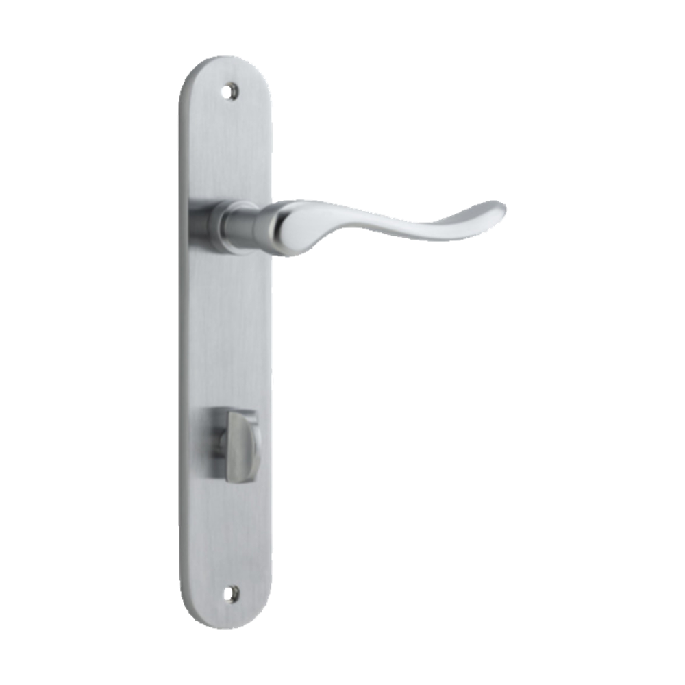 Door Lever Stirling Oval Privacy Pair Brushed Chrome CTC85mm H240xW40xP64mm in Brushed Chrome