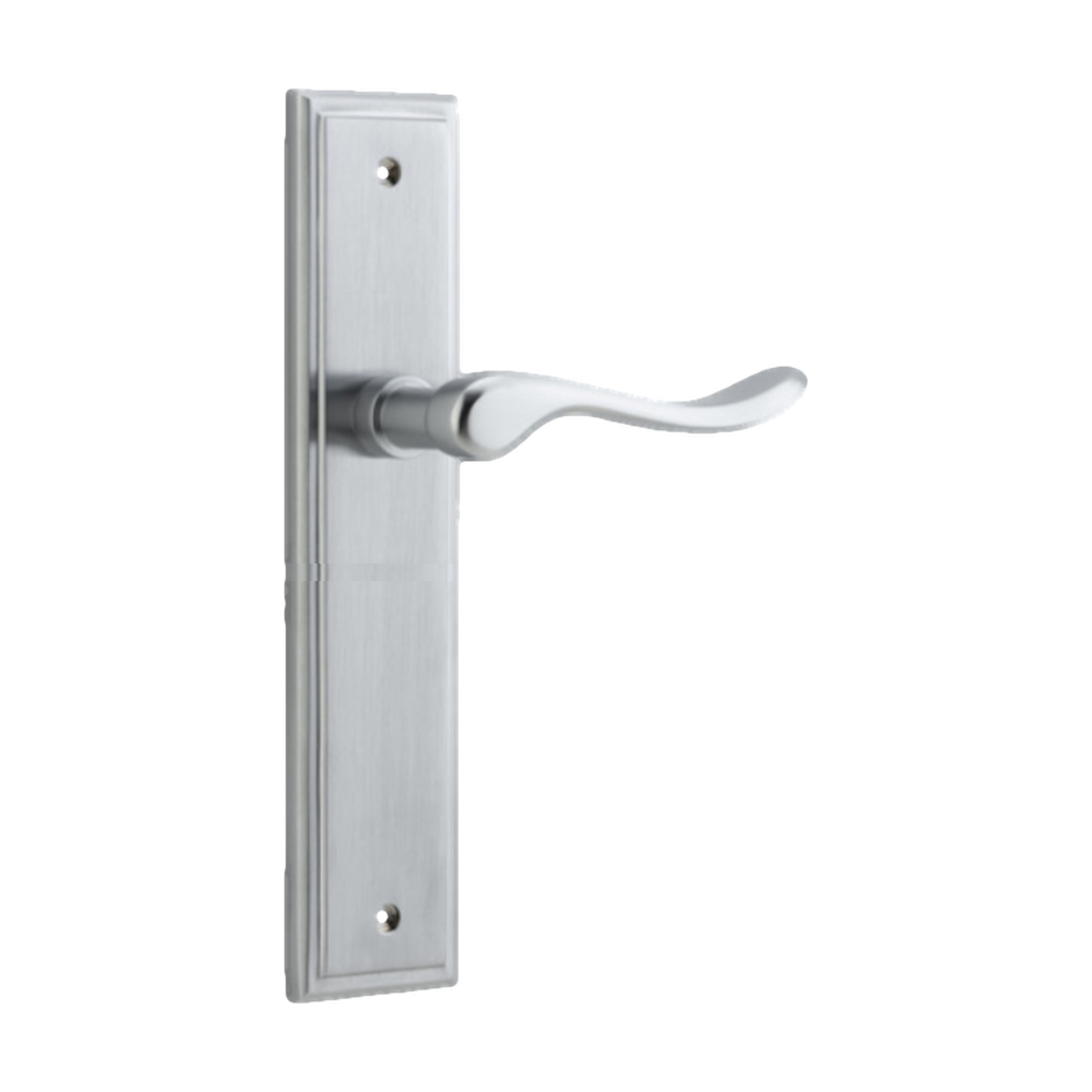 Door Lever Stirling Stepped Latch Pair Brushed Chrome H237xW50xP64mm in Brushed Chrome