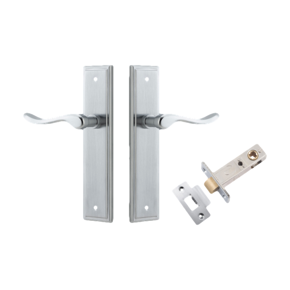 Door Lever Stirling Stepped Latch Pair Brushed Chrome H237xW50xP64mm Passage Kit Tube Latch Split Cam 'T' Striker Brushed Chrome Backset 60mm in Brushed Chrome