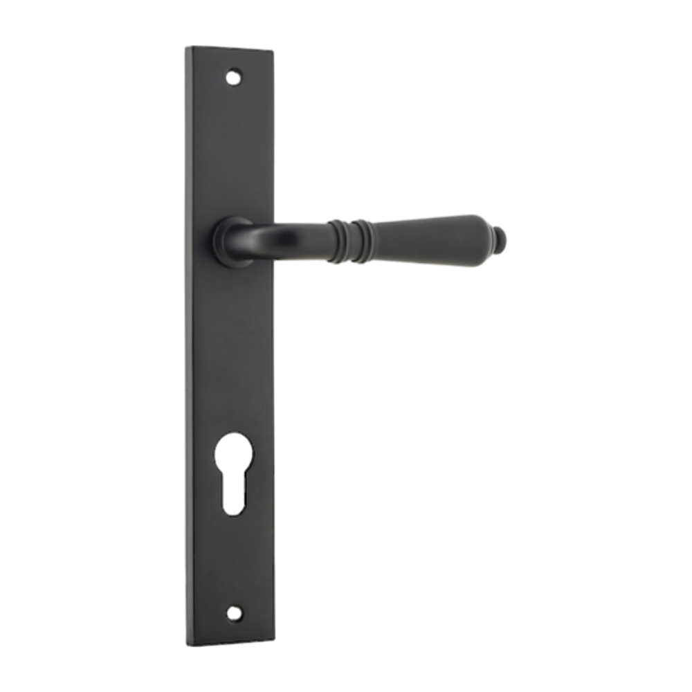 Door Lever Sarlat Rectangular Euro Matt Black CTC85mm H240xW38xP55mm in Matt Black