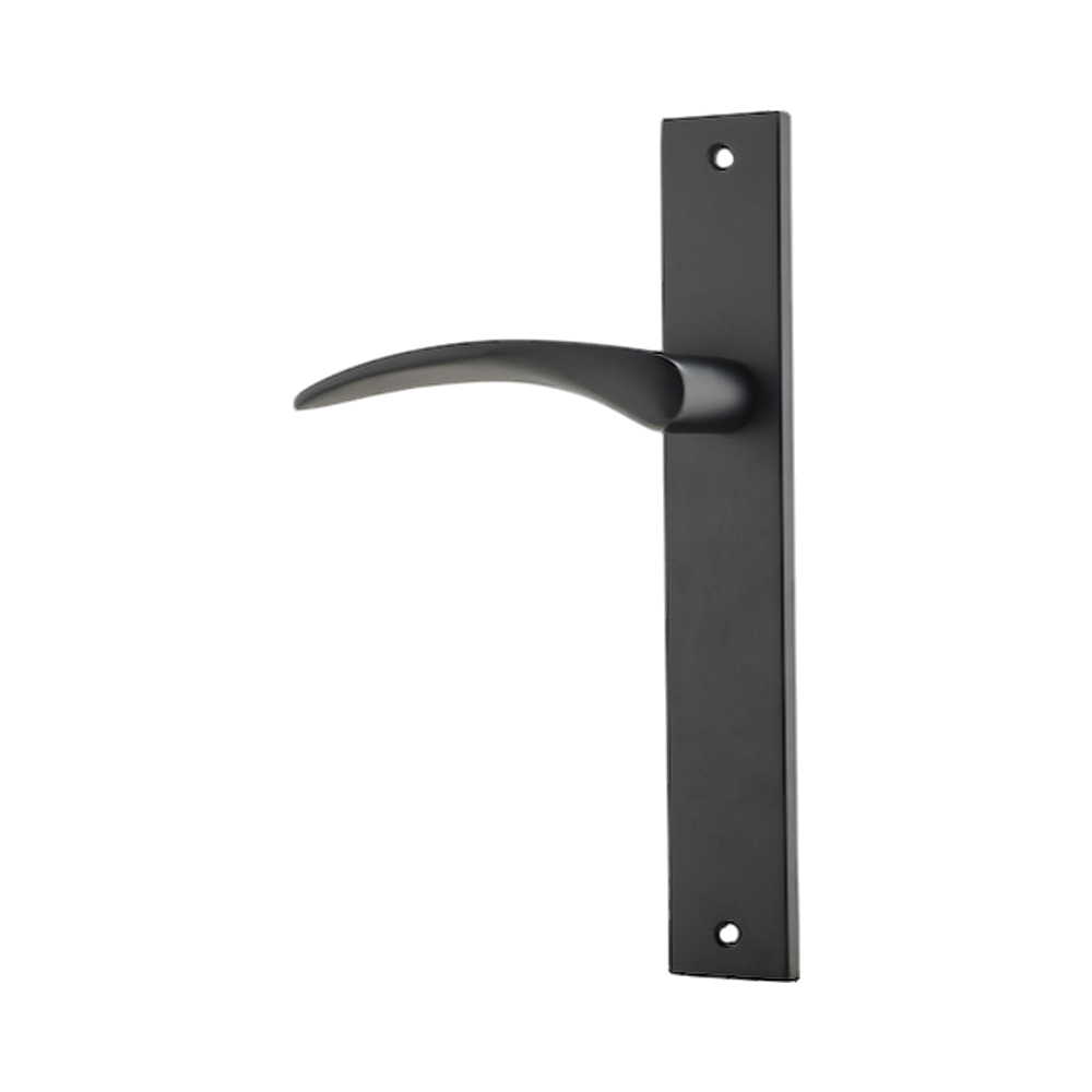 Door Lever Oxford Rectangular Latch Left Hand Fixed Matt Black L125xP60mm BPH240xW38mm in Matt Black