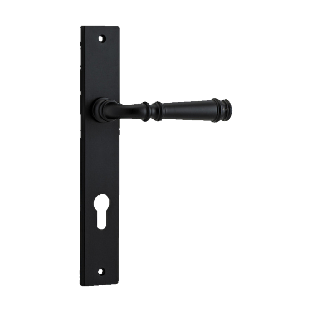Door Lever Verona Rectangular Euro Matt Black CTC85mm H237xW50xP59mm in Matt Black