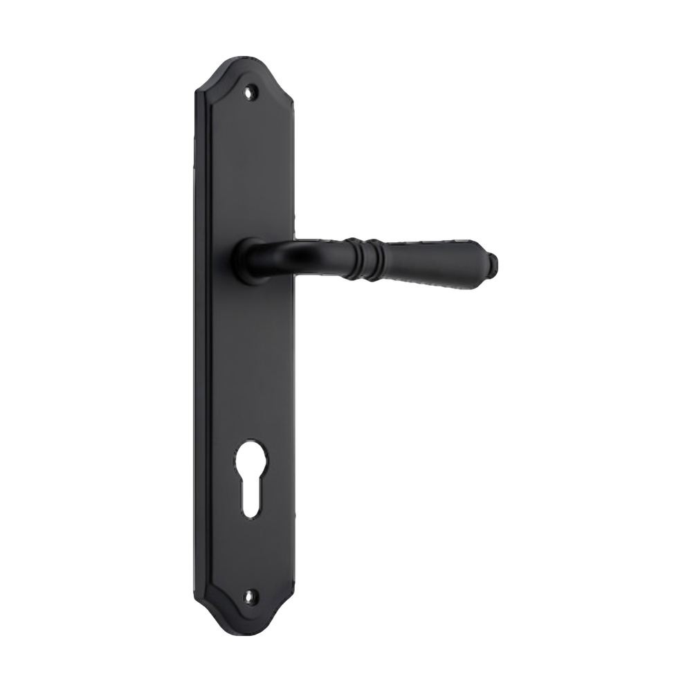 Door Lever Sarlat Shouldered Euro Matt Black CTC85mm H250xW48xP57mm in Matt Black