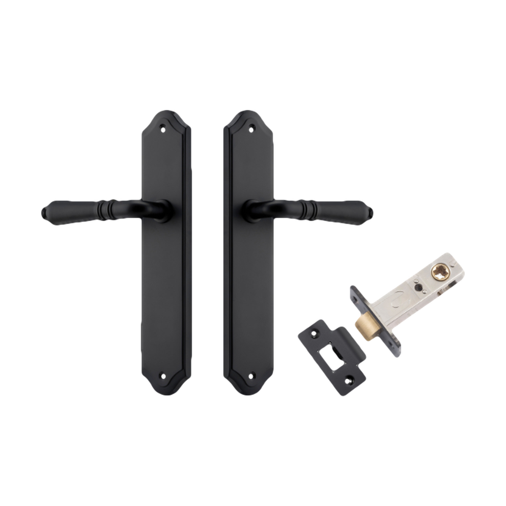 Door Lever Sarlat Shouldered Latch Matt Black H250xW48xP57mm Passage Kit Tube Latch Split Cam 'T' Striker Matt Black Backset 60mm in Matt Black